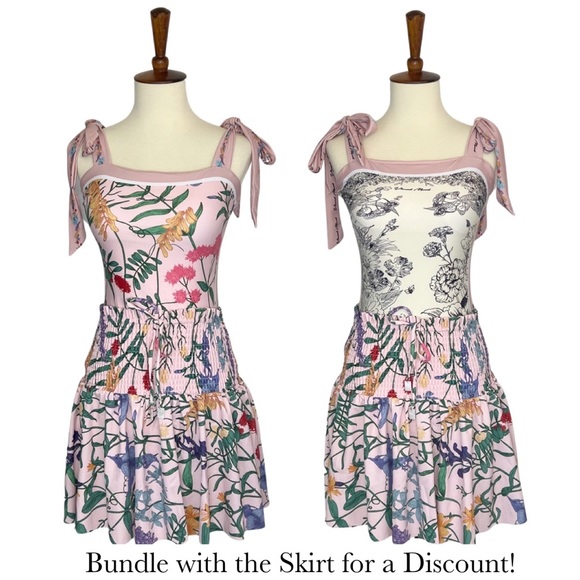 Retro Pink and White Floral Reversible Swimsuit with Shoulder Ties - Picture 12 of 16